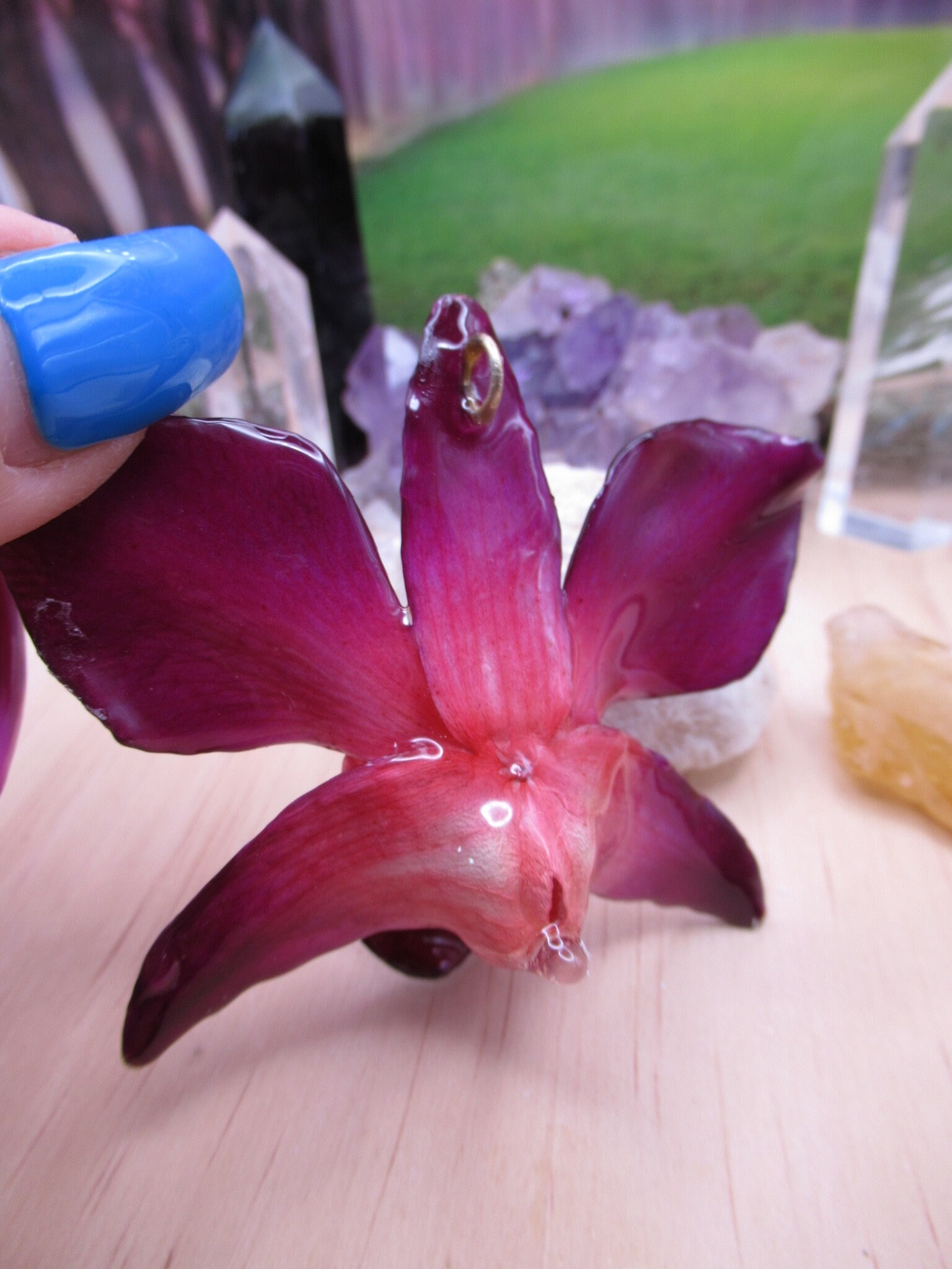 Real Orchid Flower Necklace - Purple/PinkNatural. This is a REAL Orchid flower which has been preserved in resin, making a unique necklace - Image 4