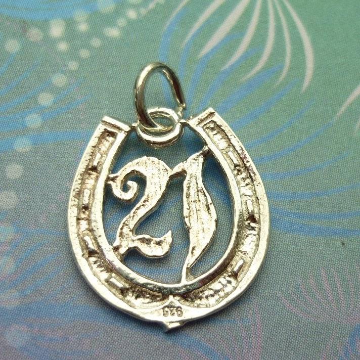 Horse shoe 21st birthday pendant - vintage sterling silver lucky charm