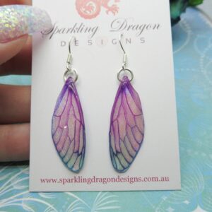 Butterfly earrings pale pink blue sparkle - fairy jewellery, fun gift for her statement present sparkly boho resin with glitter finish