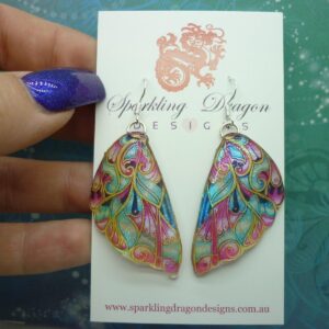 Butterfly wing earrings stained glass- fairy jewellery, fun gift for her fairy wing earrings - sparkly - resin with glitter finish