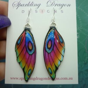 Butterfly wing earrings rainbow - fairy jewellery, fun gift for her fairy wing earrings - sparkly - resin with glitter finish
