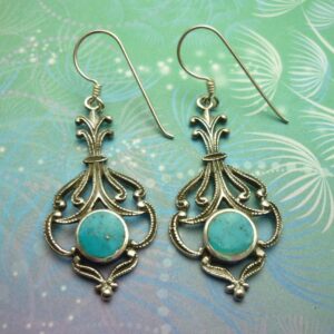 Elegant turquoise blue vintage earrings - sterling silver - long sheppard hook dangle