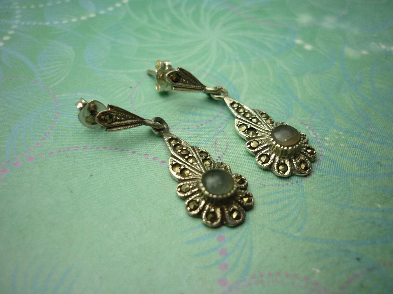 Vintage sterling silver earrings - gemstone - Image 2