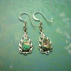 Natural shell vintage sterling silver earrings - abalone paua shell - 925 hallmarked