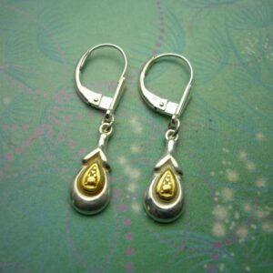 Vintage sterling silver earrings with gold feature tear drops