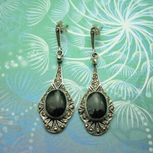 Vintage sterling silver earrings - black onyx - style 16