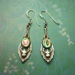 Vintage sterling silver earrings - abalone paua shell - 925 hallmarked - bats, vampire, gothic
