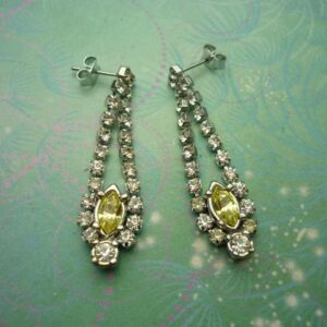 Sunflower yellow vintage crystal silver earrings - elegant sparkly gift unworn