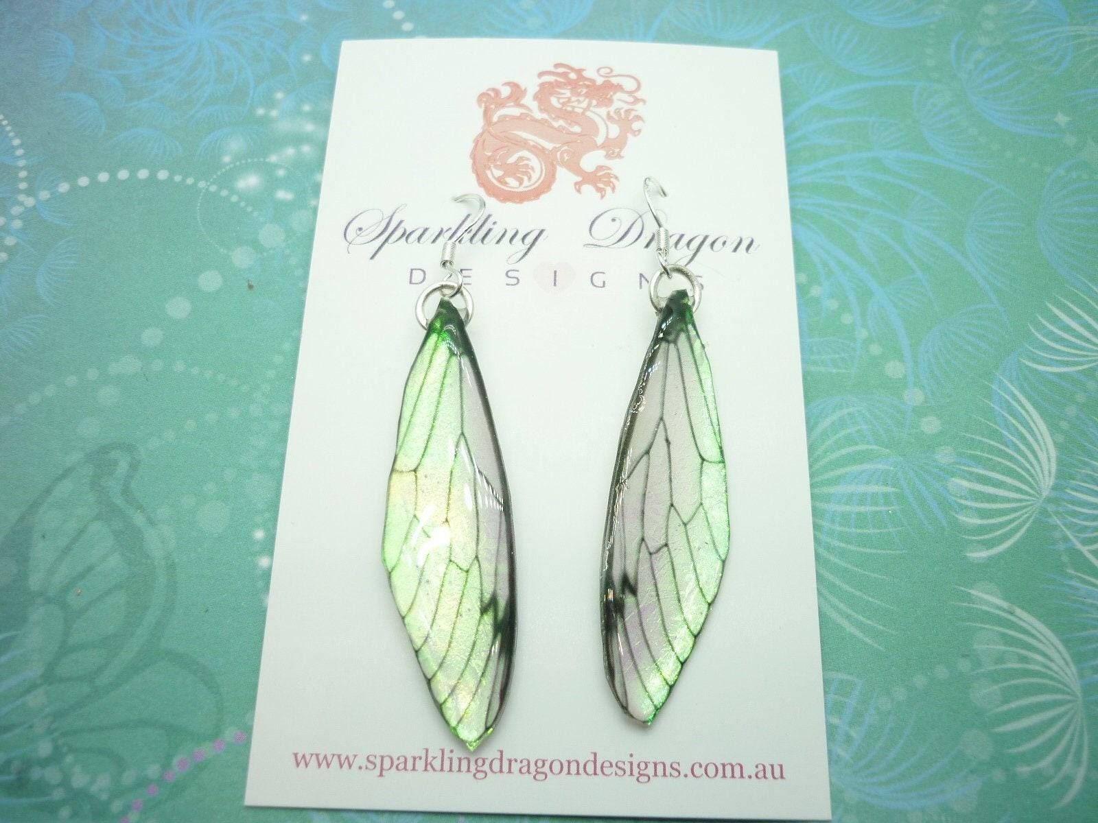 Butterfly yellow shimmer earrings - fairy jewellery fun gift fairy wing earrings - sparkly - resin with glitter finish dragonfly - Image 2