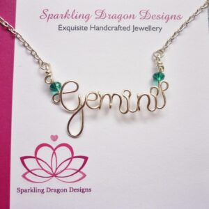 Handmade personalised wire name/word necklace non-tarnish silver & crystal beads