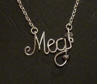 Handmade personalised wire name/word necklace non-tarnish silver & crystal beads - Image 2