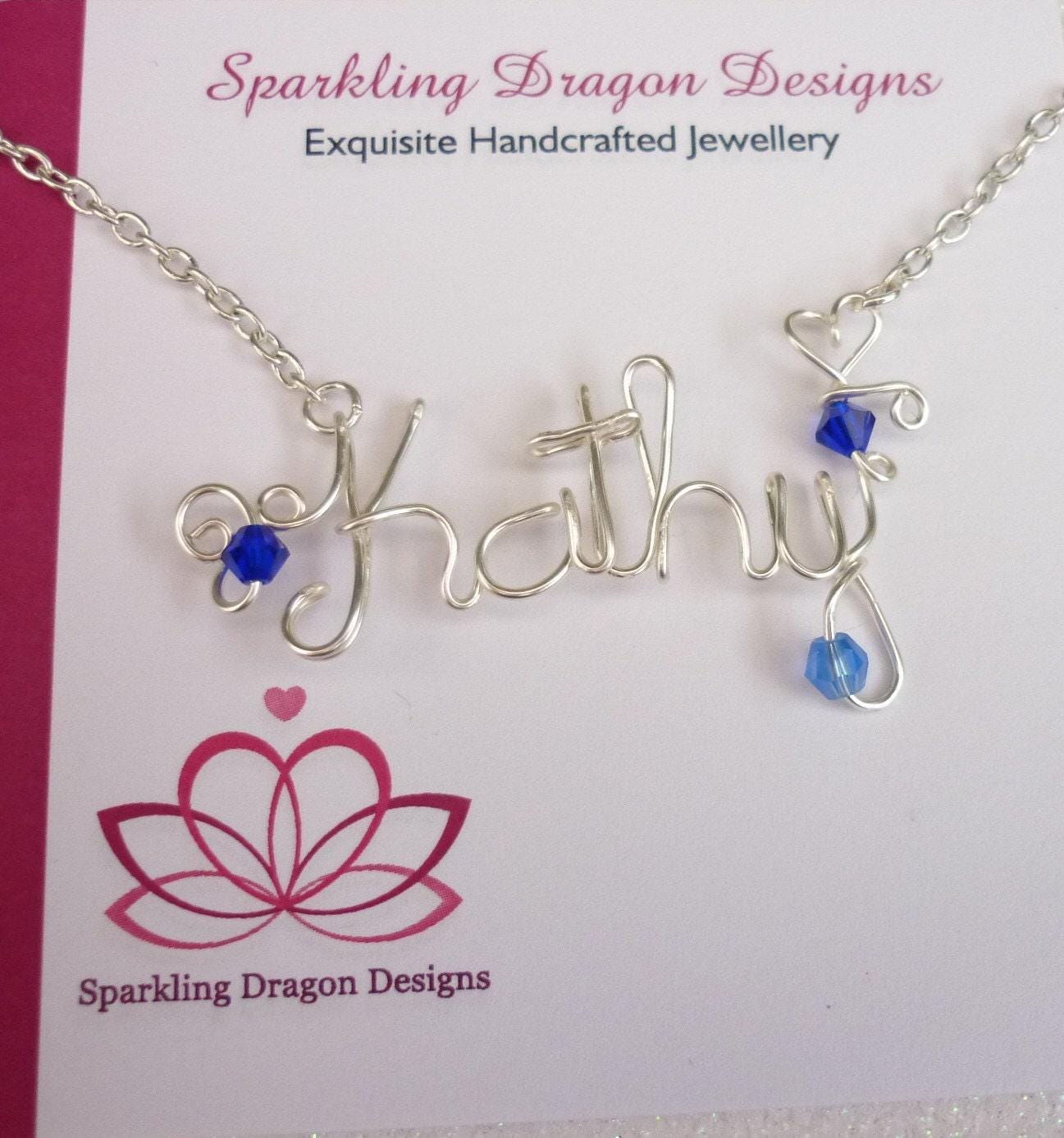 Handmade personalised wire name/word necklace non-tarnish silver & crystal beads - Image 3