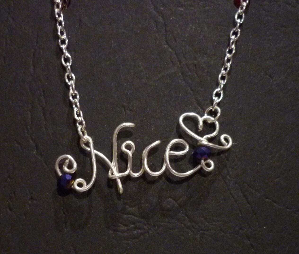 Handmade personalised wire name/word necklace non-tarnish silver & crystal beads - Image 4