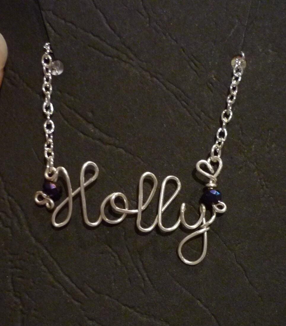 Handmade personalised wire name/word necklace non-tarnish silver & crystal beads - Image 5